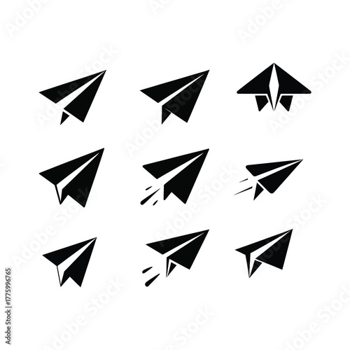 Modern Paper Airplane Silhouettes Vector Icon Collection.

