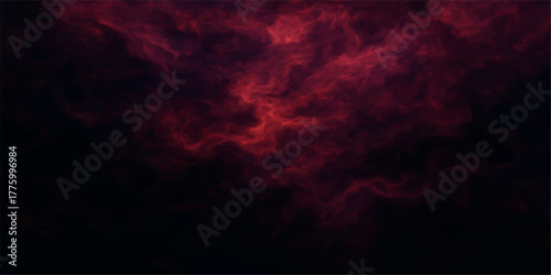 Abstract red smoke and fire on black night sky background with dark texture