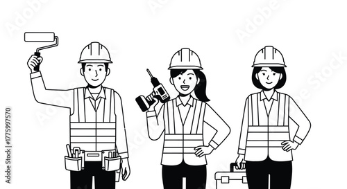 Diverse team of skilled construction workers ready for project completion