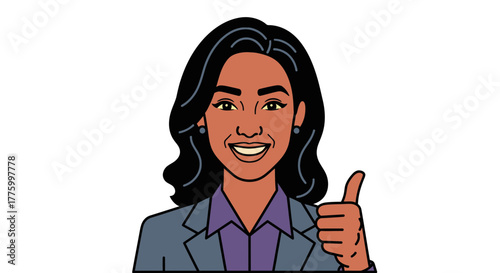 Smiling woman giving a confident thumbs up gesture, illustration