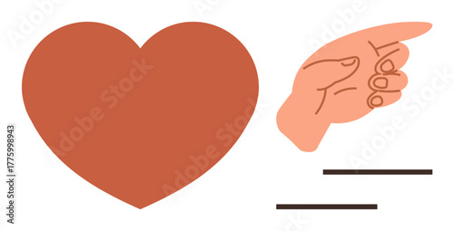Red heart expressing love, hand pointing towards it representing decision, action, or focus. Ideal for love, choice, relationships, guidance, priority inspiration simple flat metaphor