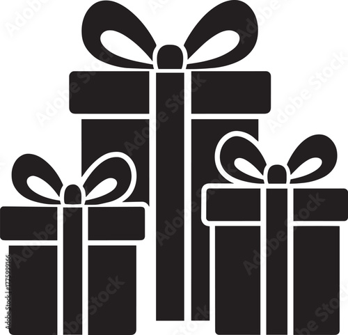 Stacked Christmas Gift Boxes Silhouette | Elegant Holiday Presents Vector Illustration