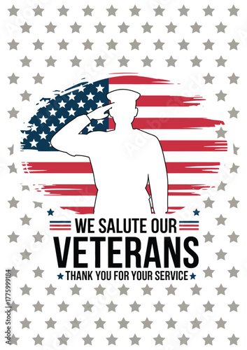 Patriotic Veterans Day Tribute, Soldier Saluting American Flag, Honoring Service and Sacrifice, Military Appreciation Illustration, Thank You Veterans, USA Pride, Memorial, Heroism, Patriotic Celebrat