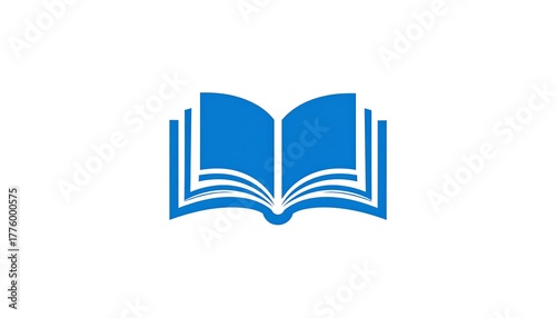 Open book silhouette a stylized bright blue image against a white background, simple and icon-like
