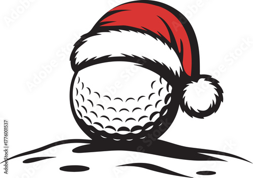 Golf ball wearing santa hat festive holiday season vector