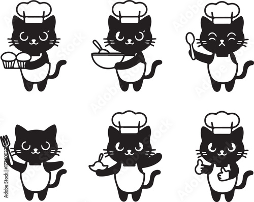 Cute chef cats character set cooking kitchen ambiance vector