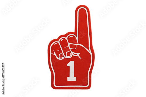 Vibrant Red Foam Number One Finger, Symbolizing Victory, Celebration, Success, and Sports Fandom
