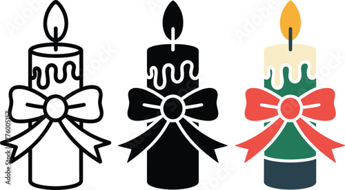 Three decorative candles with bows and flames decoration