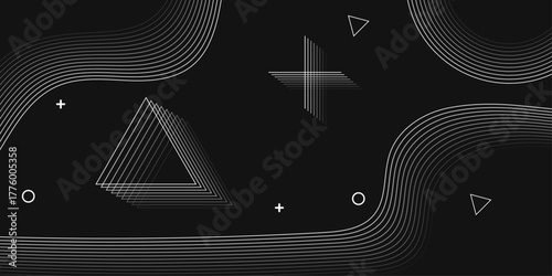 Black and white vector 3D modern line futuristic tech banner with Black.