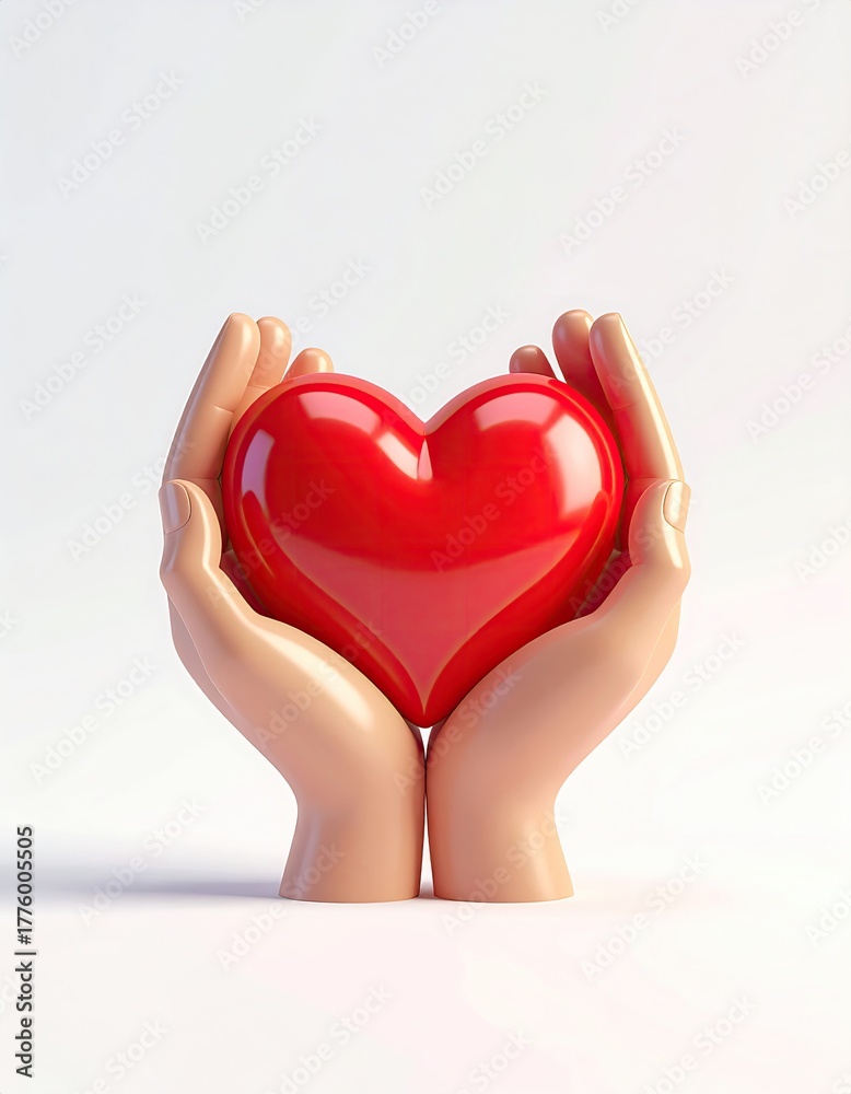 Fototapeta premium Hands cupping a shiny, red heart shape