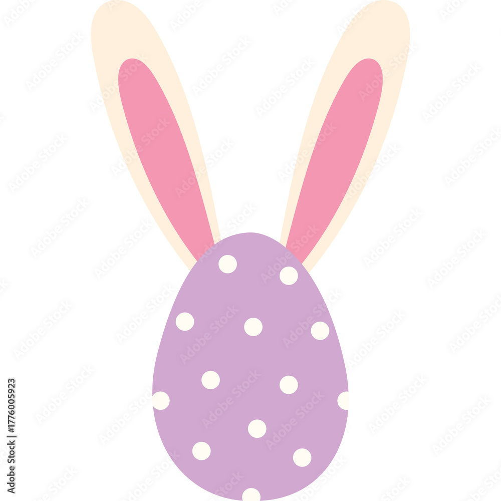 Fototapeta premium Easter Egg With Bunny Ears Purple Polka Dot Pattern Festive Spring Holiday Symbol