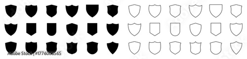 Set of shield shapes representing protection, privacy, and security. Ideal for badges, defense, antivirus, or safety designs in technology, corporate, and digital branding use. Shield, security, icon.