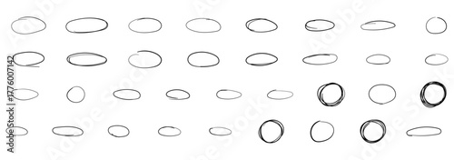 Hand-drawn oval shapes vector collection set for emphasis, underlining, and highlighting text