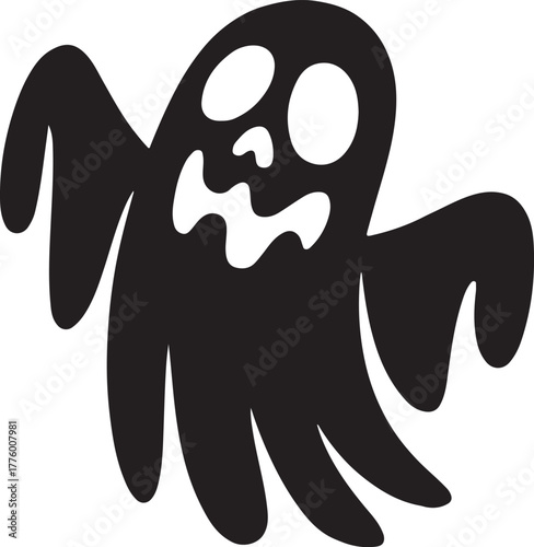 Cartoon ghost illustration in black silhouette vector art for Halloween spooky designs and haunted house themes