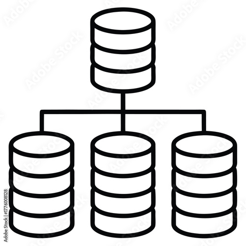 Vector line art icon of a distributed database architecture with multiple connected nodes