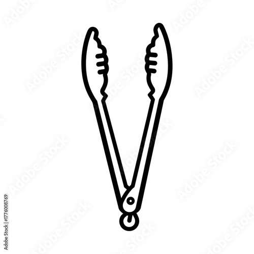 Simple black outline of kitchen tongs for cooking and grilling.