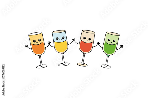 cartoon Clinking glasses toast, festive celebration, vector illustration, isolated on white background