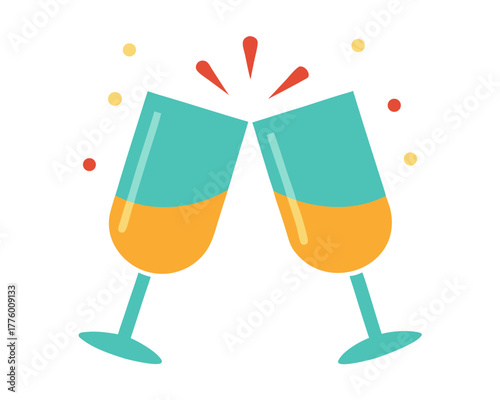 Clinking glasses toast, festive celebration, vector illustration, isolated on white background