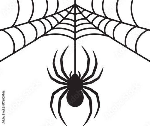 Minimalist black silhouette spider web illustration vector graphic design element for Halloween or fear concepts