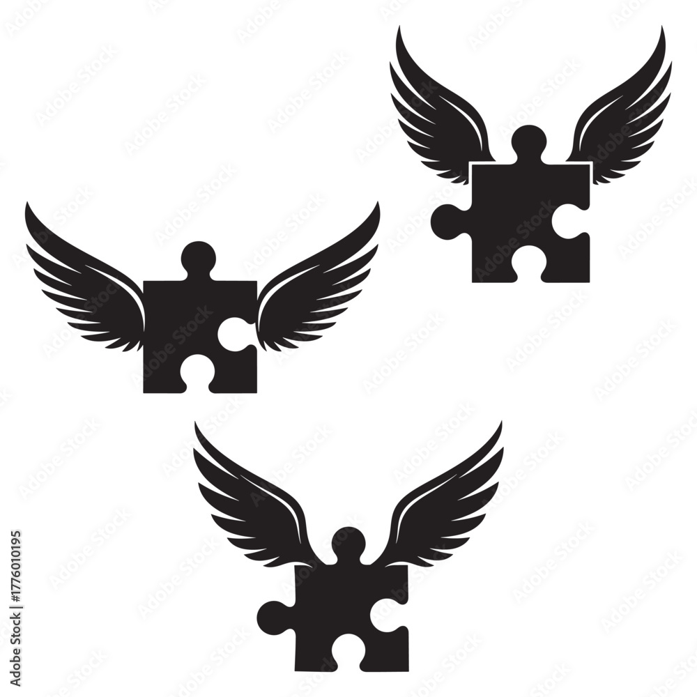 Obraz premium Black Silhouette Of Human Hands Holding And Placing A Single Jigsaw Puzzle Piece Vector