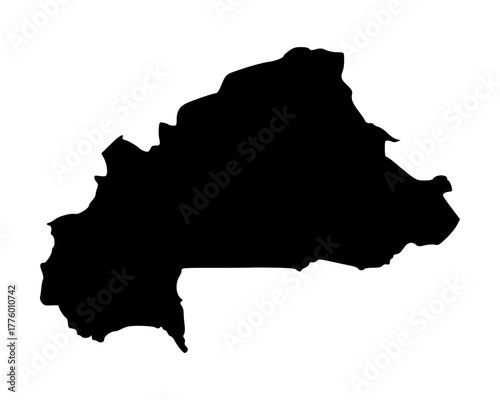 Flat black vector silhouette of Burkina Faso, clean geographic outline map design with minimalist country shape illustration