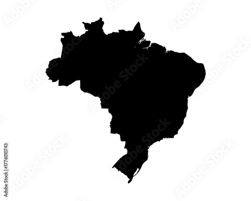 Flat black vector silhouette of Brazil, detailed geographic map outline artwork with modern minimalist design illustration