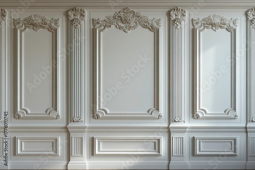 Luxury classic wall panel with ornate baroque molding and elegant decorative details, generative ai