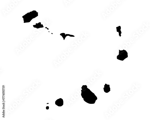 Minimalist flat black vector silhouette of Cabo Verde, island nation map outline design with simple geographic illustration
