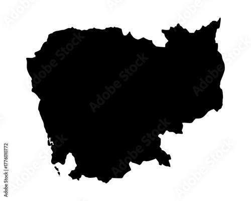 Flat black vector map of Cambodia, abstract minimalist silhouette outline design with clean geographic country shape artwork