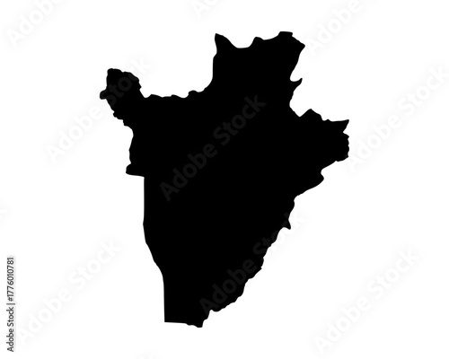 Flat black vector map of Burundi, minimalist silhouette outline illustration with abstract geographic country shape design