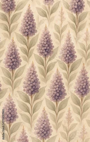 A seamless watercolor floral pattern featuring soft purple blooms and gentle leaves. This elegant, soothing design is perfect for fabrics, wallpapers, stationery, and modern artistic projects