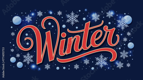Elegant winter typography with snowflakes and snowballs