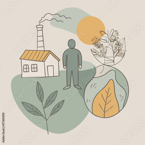 Sustainable Living and Environmental Protection Concepts with Green Industry and Nature Illustration