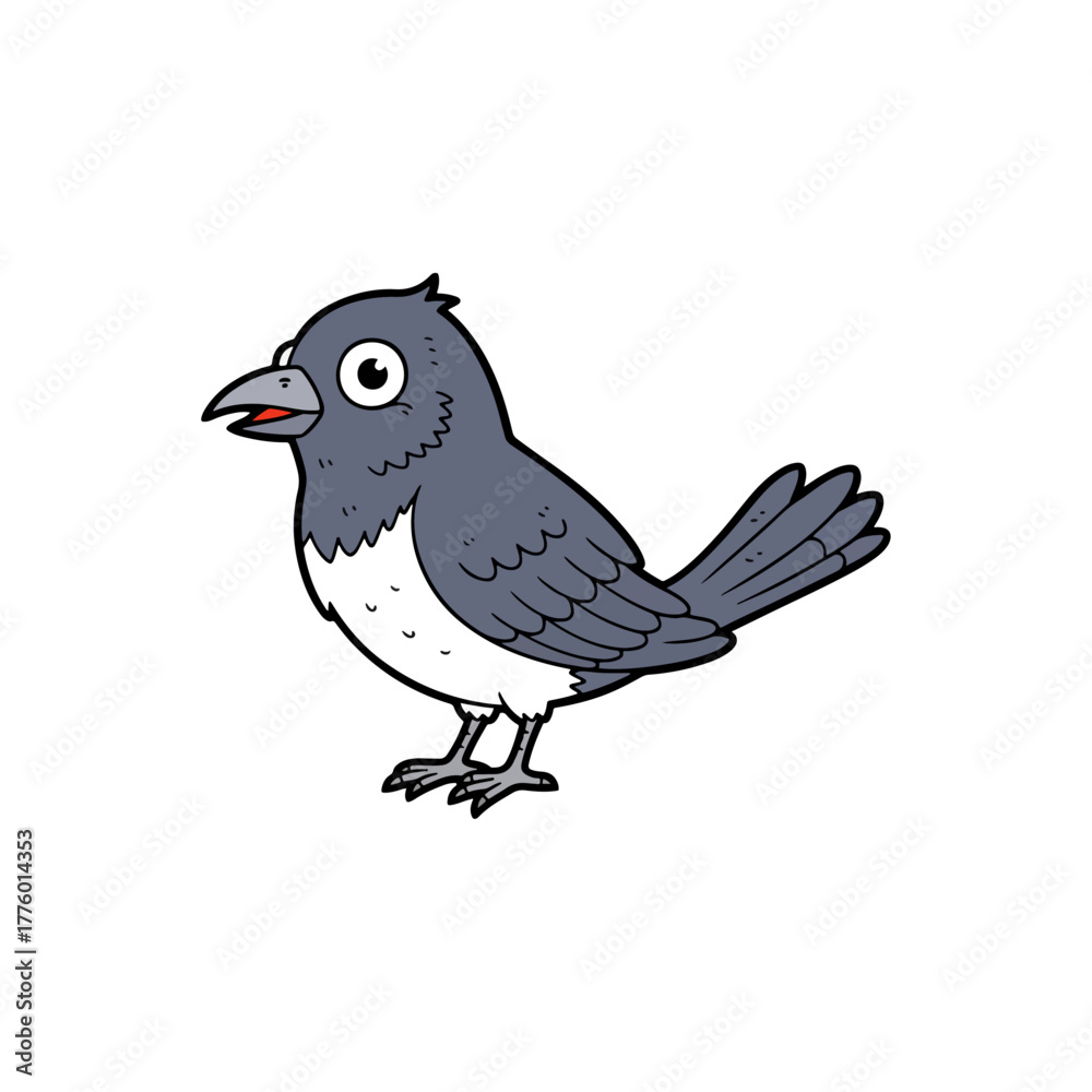 Fototapeta premium Cute cartoon bird illustration, a charming small avian character with simple clean lines, standing