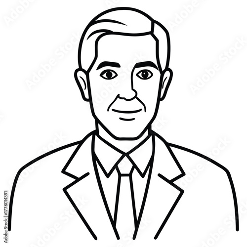 Minimalist vector line art portrait of a professional businessman in a suit, perfect for avatars