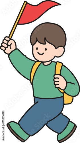 The boy holding the flag