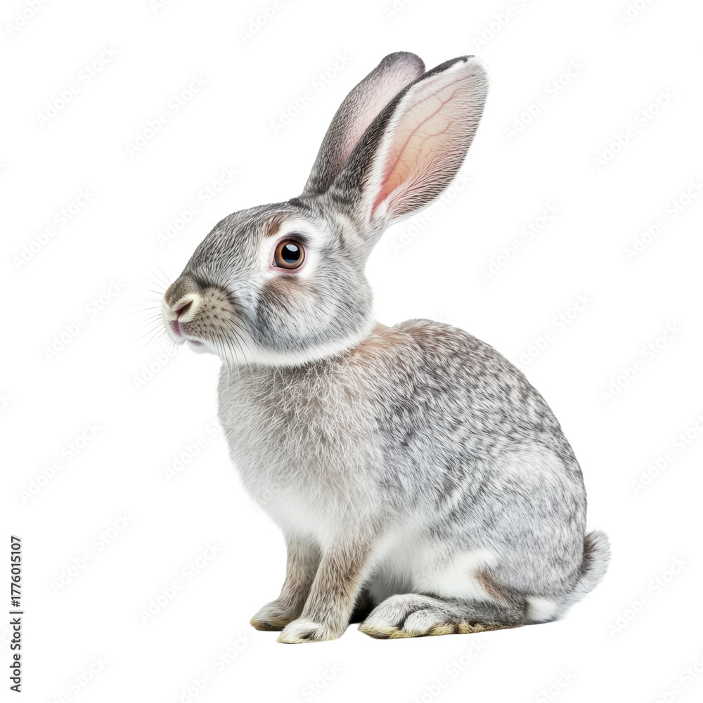Fototapeta premium Sweet gray bunny with upright ears posing 