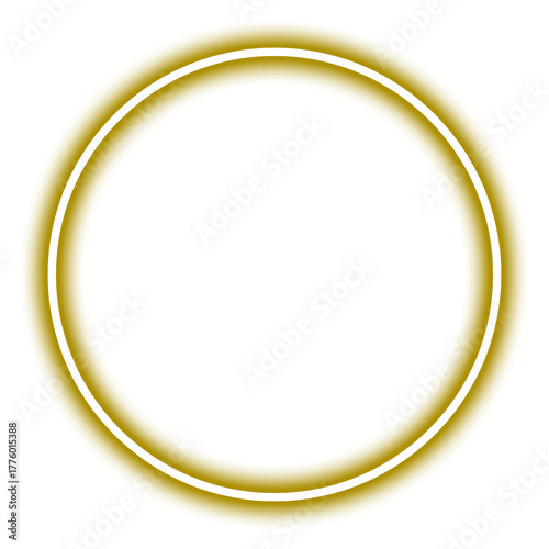Glowing yellow neon circle isolated on transparent background