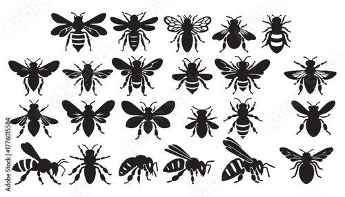 A Silhouette vector illustration A set of bees