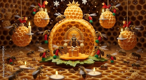 Royal Beehive Christmas with Queen Bee and Candle Ornaments