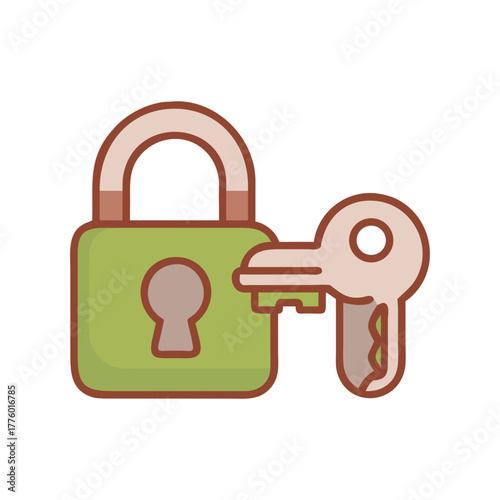A lock and key icon isolated on black background
