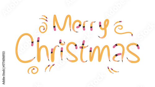 Merry Christmas typography with pencil handwriting illustration style