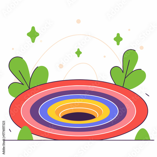 Abstract illustration of a colorful black hole and stars in space