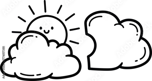 Cute sun and clouds illustration weather forecast drawing vector art eps silhouette