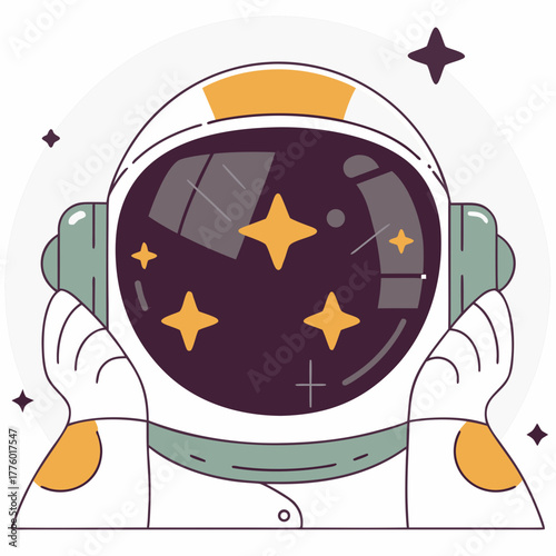 Astronaut Helmet Reflecting Stars in Dark Cosmic Space Art