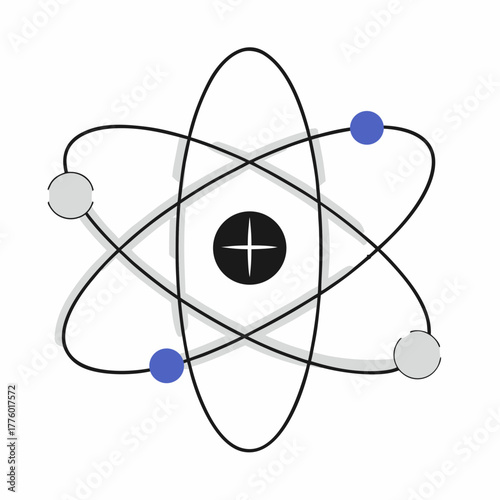 Atom model illustration showing orbital lines and particles