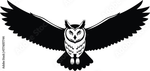 Flying owl vector illustration bird of prey wildlife animal silhouette eps