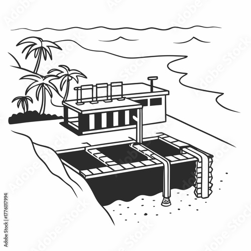 Desalination plant on the coast producing clean drinking water
