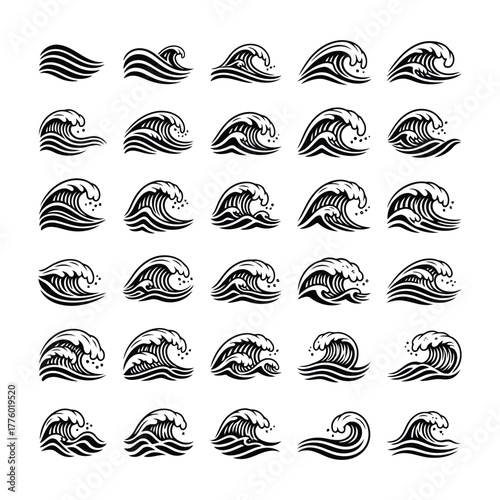 Collection of stylized wave illustrations