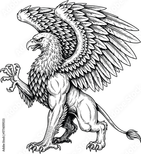 Griffin illustration mythical creature drawing winged beast heraldry art eps silhouette
